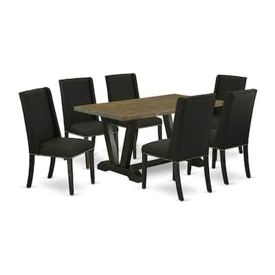 HomeStock 7-Pc Natural Oak Finish Solid Wood Top Dining Table with 6 Parson Chairs