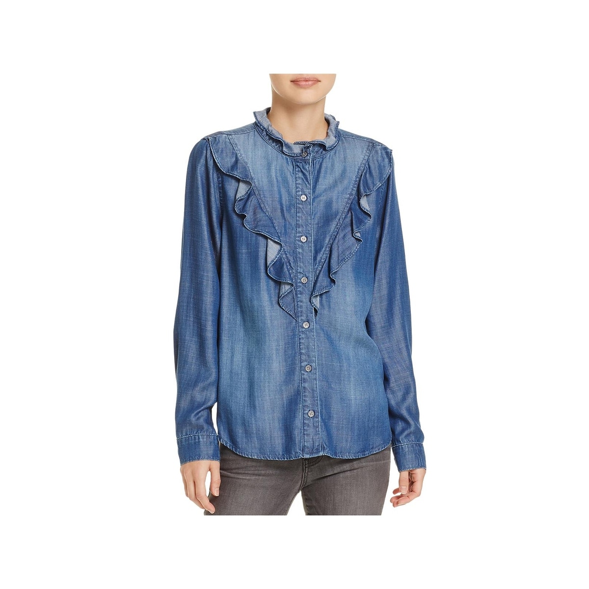 womens ruffle denim shirt