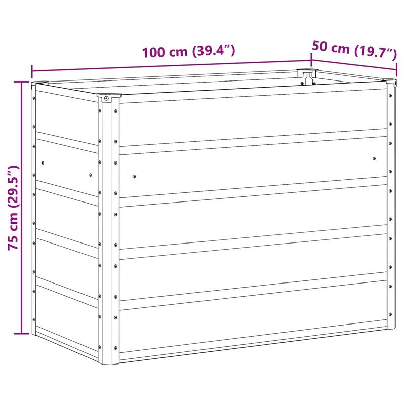 vidaXL Planter in Galvanised Steel - 39.37 x 19.69 x 17.72