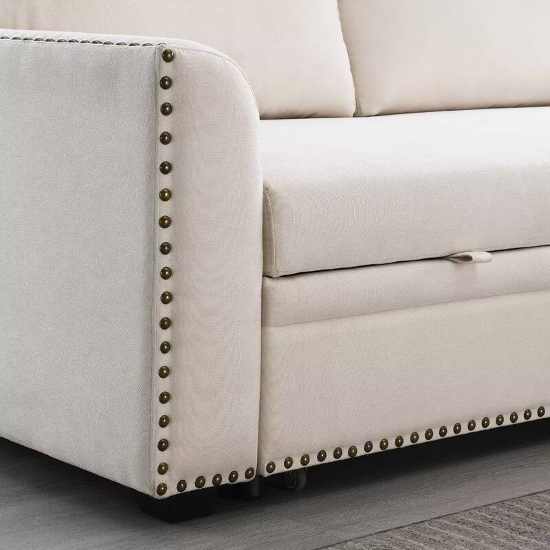 Morden Fort Reversible L-Shaped Sofa Bed with Storage - Velvet Upholstery, Button Tufting, and Nailhead Trim