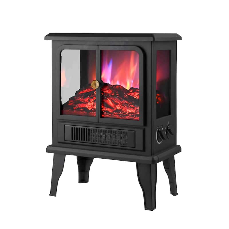 1500W Freestanding Electric Stove Fireplace Heater with Realistic Flame and Overheat protection - 14" L x 8.11" W x 18.9" H