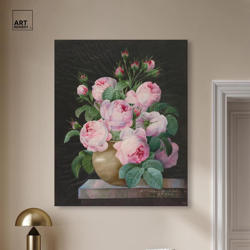 Pink Roses in a Vase Canvas by Art Remedy, Gallery Wrapped