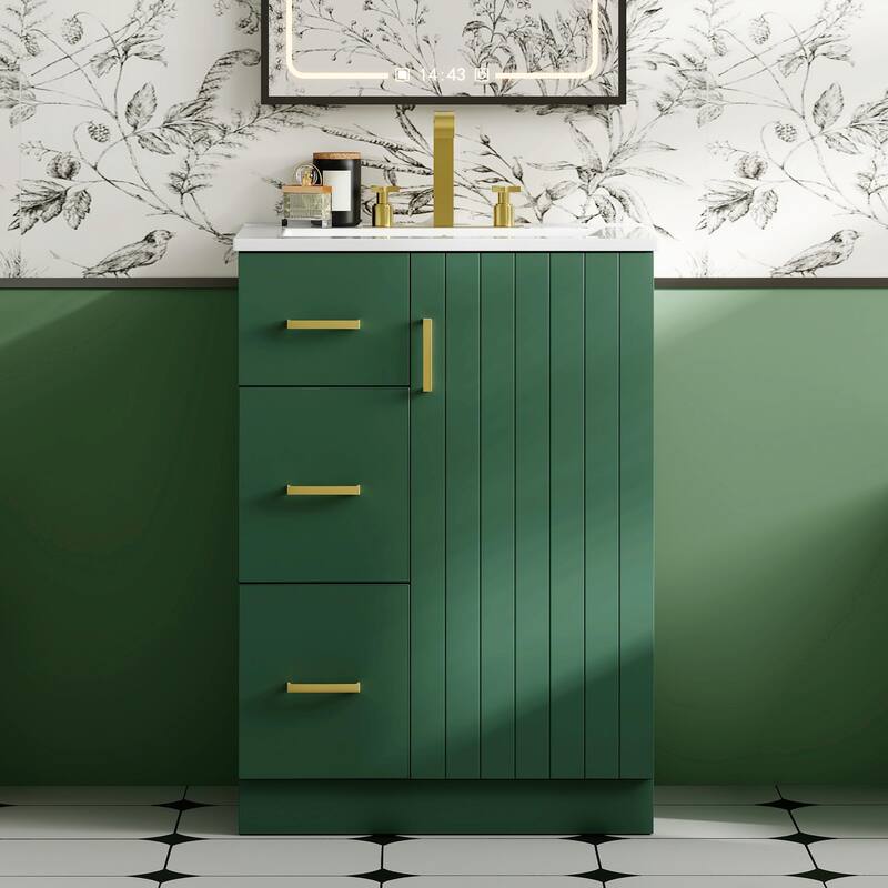 24" Modern Bathroom Vanity with Sink, Small Bathroom Sink Cabinet - Green