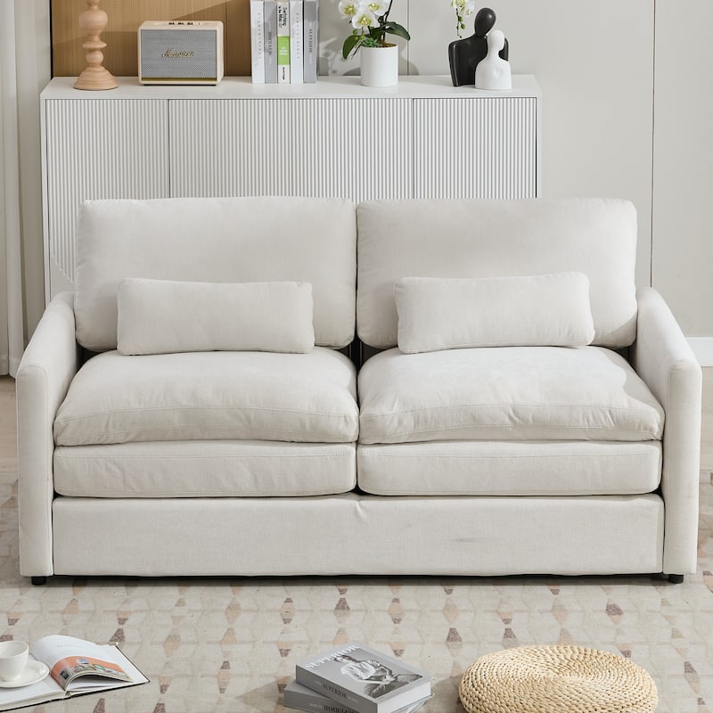 Chenille Fabric Upholstered Loveseat Sofa, Deep Seat Couch Settee with Pillow, 2 Seater Sofa with Plush Cushion