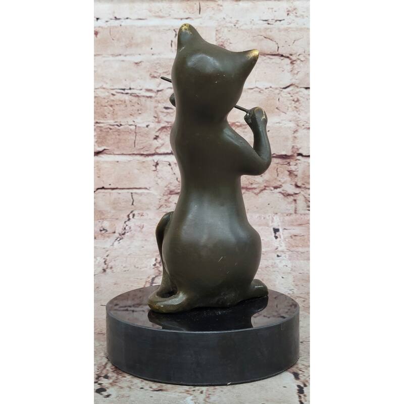 Bronze Cat Playing Violin – Musical Feline Statue On Marble