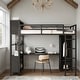 preview thumbnail 13 of 18, Full Size Metal Loft Bed with Wardrobe and L-shaped Desk and Shelves Black