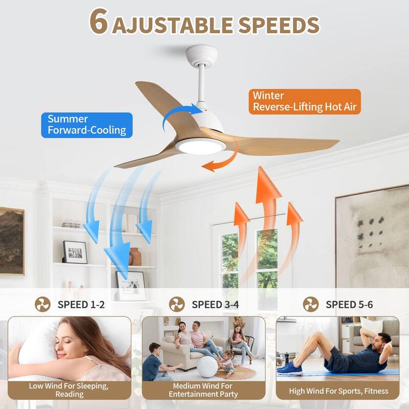 52" High CFM Modern Ceiling Fan with Remote Control and Reversible Blades With Light