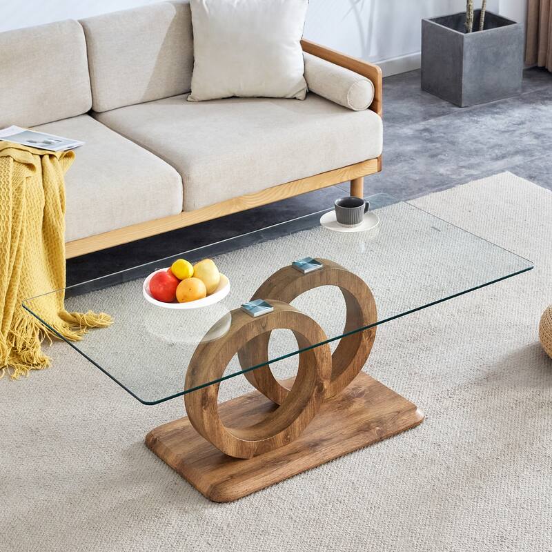 25.59" MDF Coffee Table with Circular Base & Clear Top