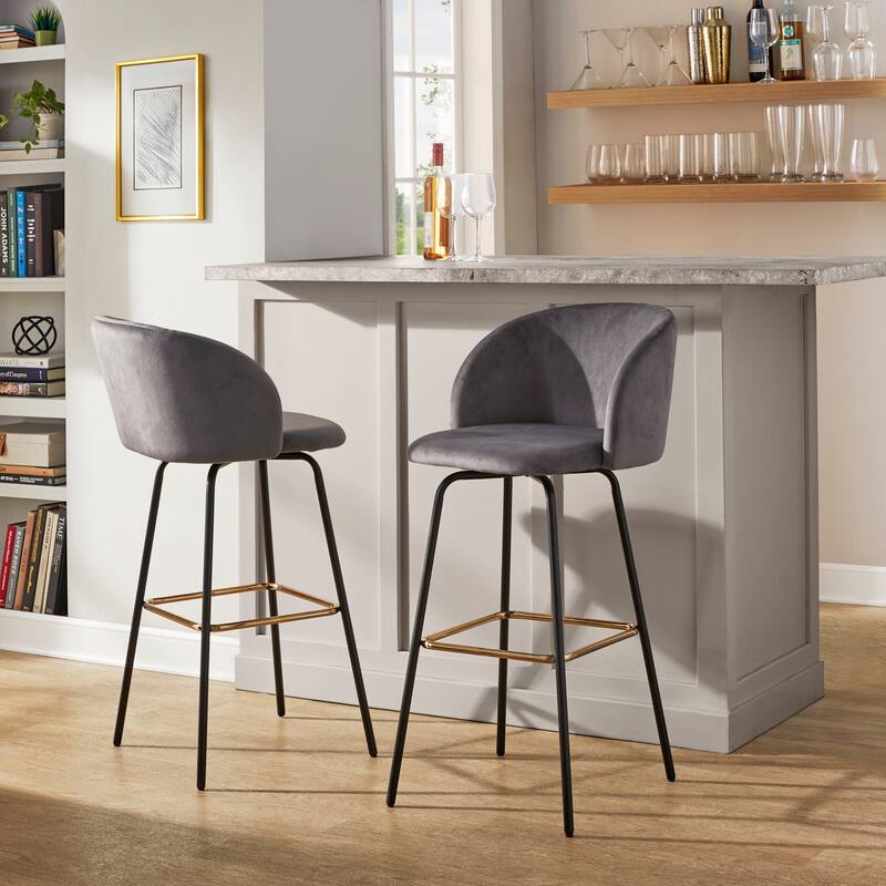 Silver Orchid Harding 30" Fixed-Height Swivel Bar Stool with Metal Legs (Set of 2)