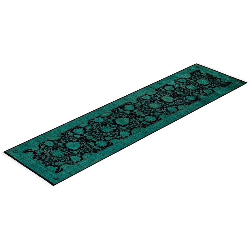 Overton Hand Knotted Wool Vintage Inspired Modern Contemporary Overdyed Black Runner Rug - 2' 7" x 10' 3"
