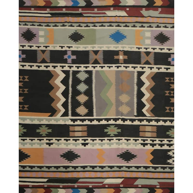 Hand Woven Oriental 100% Wool Carpet Southwestern Tribal Multi-Colored Kilim Area Rug - 11' 4'' X 11' 5''
