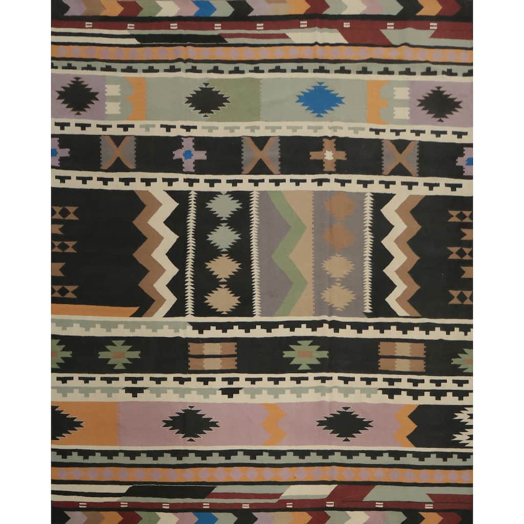 Hand Woven Oriental 100% Wool Carpet Southwestern Tribal Multi-Colored Kilim Area Rug - 11' 4'' X 11' 5''