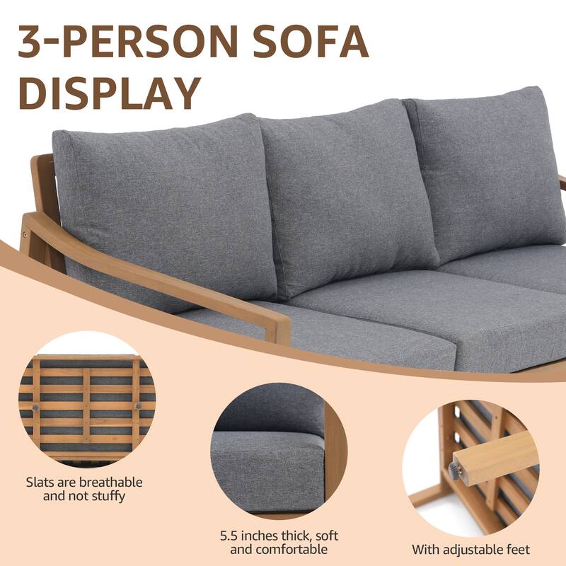 Outdoor 5 Piece Wooden Chair Set With Table And Cushion