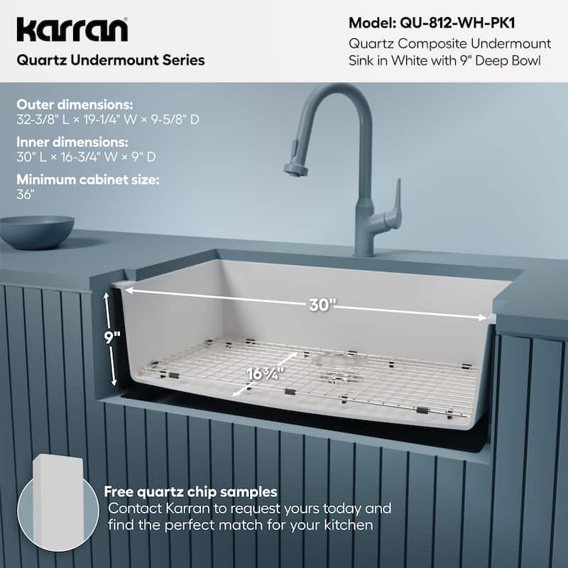 Karran Undermount 32.5 in. Large Single Bowl Quartz Kitchen Sink Kit