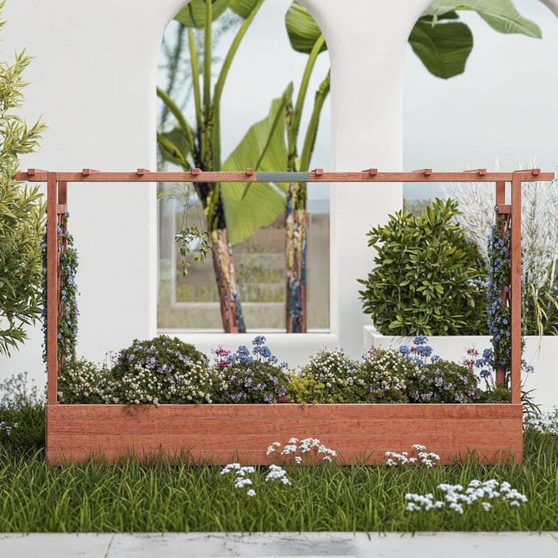 Freestanding Garden Bed Raised Wooden Planter Box with Trellis