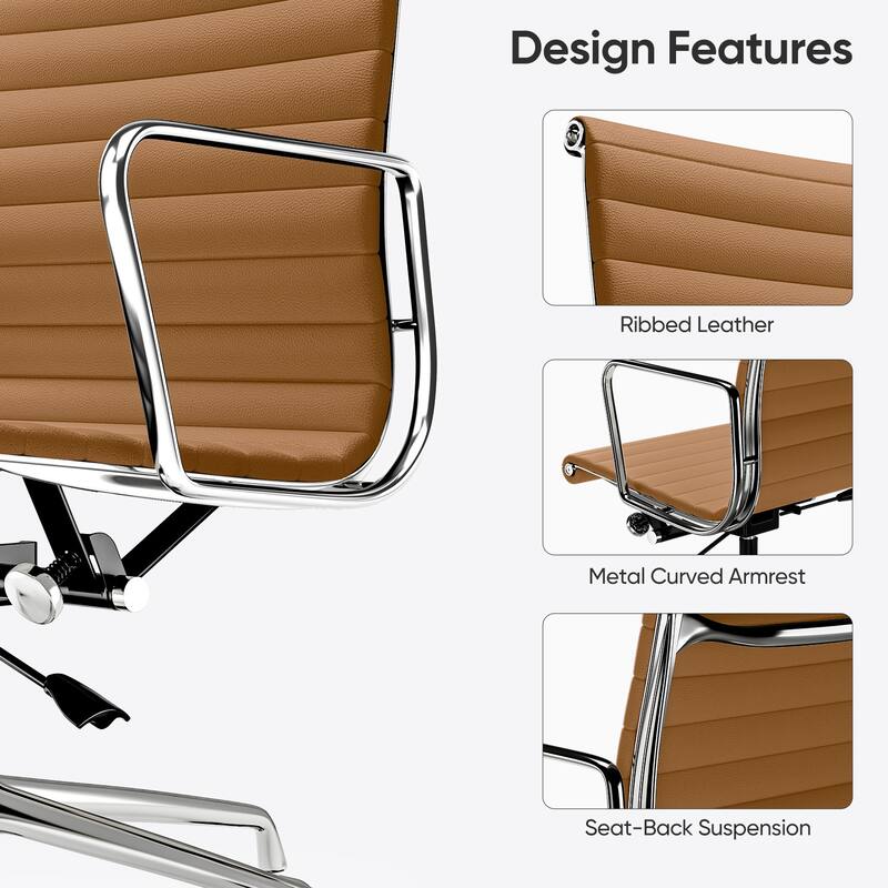 Genuine Leather Office Chair with Chrome Frame Adjustable Swivel Chair