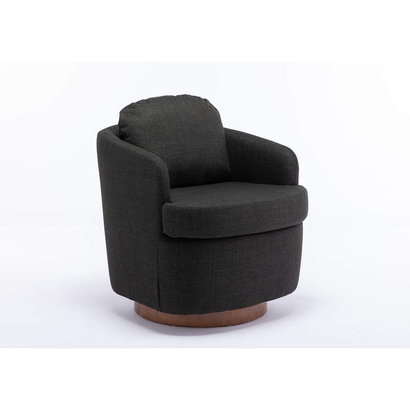 Fabric Swivel Accent Chair With Soild Wood Round Brown Base Leg