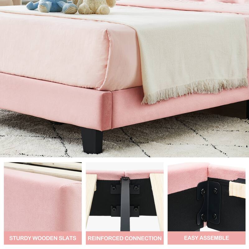 Twin Bed Frame for Kids, Upholstered Platform Bed Frame with Headboard