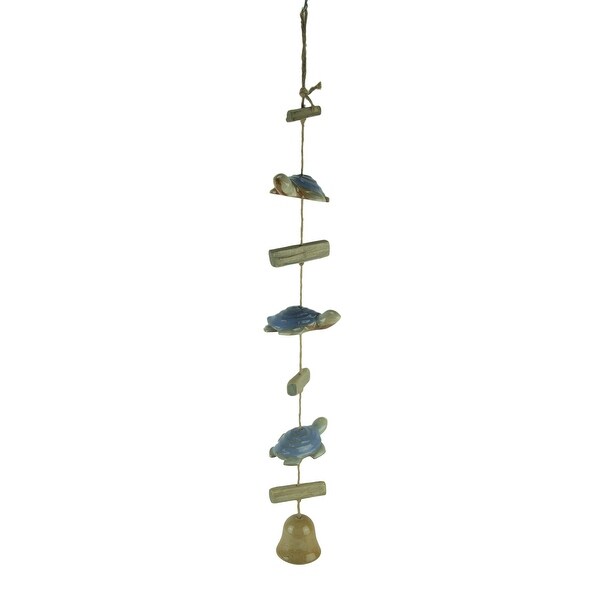 Coastal Driftwood and Ceramic Sea Turtle - 31 X 5.5 X 5.5 inches