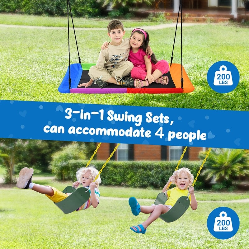 Hapfan 7.3ft Tall 600lb Heavy Duty Swing Set with 1 Platform Swing, 2 Belt Swings,A Frame Metal Swing Set