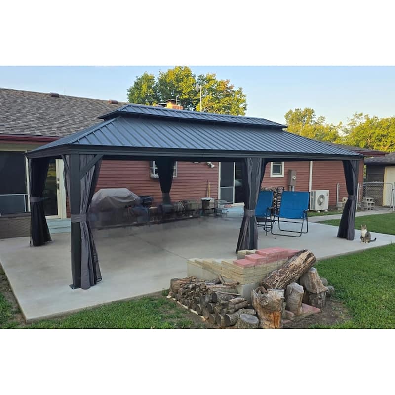 PURPLE LEAF Outdoor Galvanized Steel Hardtop Gazebo, Aluminum Frame Gazebo With Curtains
