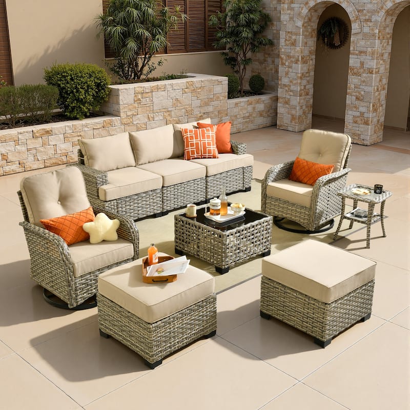 HOOOWOOO 9-piece Patio Swivel Chair Conversation Set - Beige