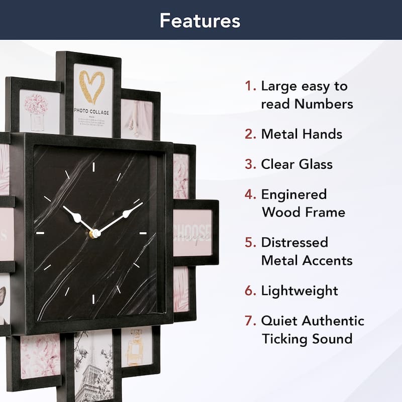 American Art Decor Picture Frame Collage Wall Clock 12 Photo Display Slots