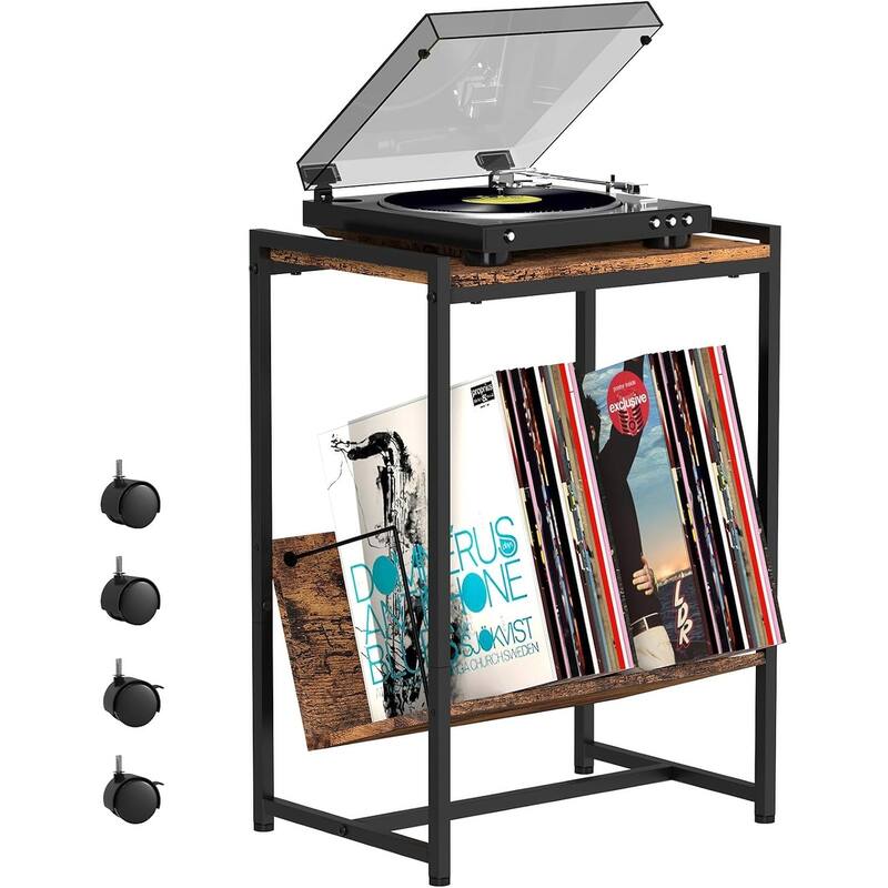 2 Tier End Table Record Player Stand - Brown