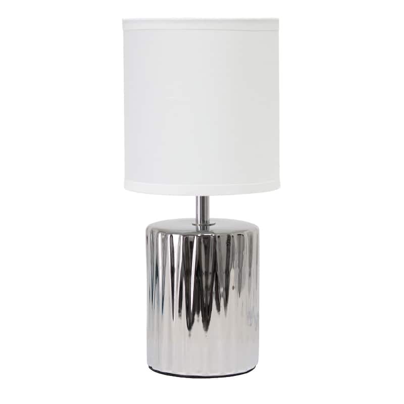 Tall Ruffled Capsule Ceramic Bedside Table Desk Lamp with Drum Shade - 11.5" - Silver and White