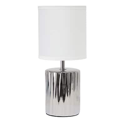 Tall Ruffled Capsule Ceramic Bedside Table Desk Lamp with Drum Shade - 11.5" - Silver and White