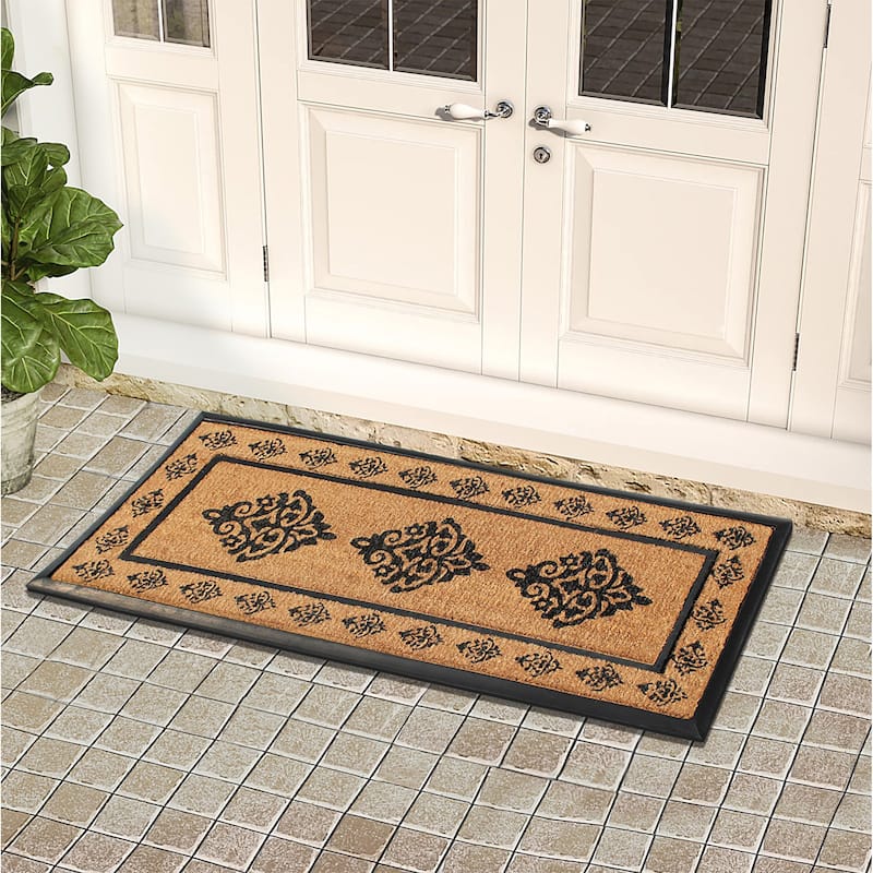 A1HC- Designer Hand-Crafted Rubber & Coir Frame Molded Double Door Mat, Perfect and more functional size