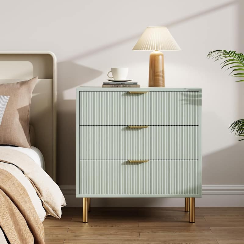 Modern 3 Drawer Dresser for Bedroom, Wood Chest with Gold Handle and Large Drawers for Living Room, Hallway, Entryway - ‎Green