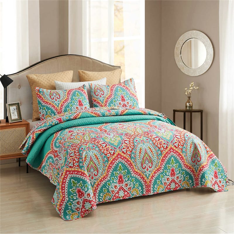 3 Piece European Gorgeous Floral Quilt Set Reversible Bedspread
