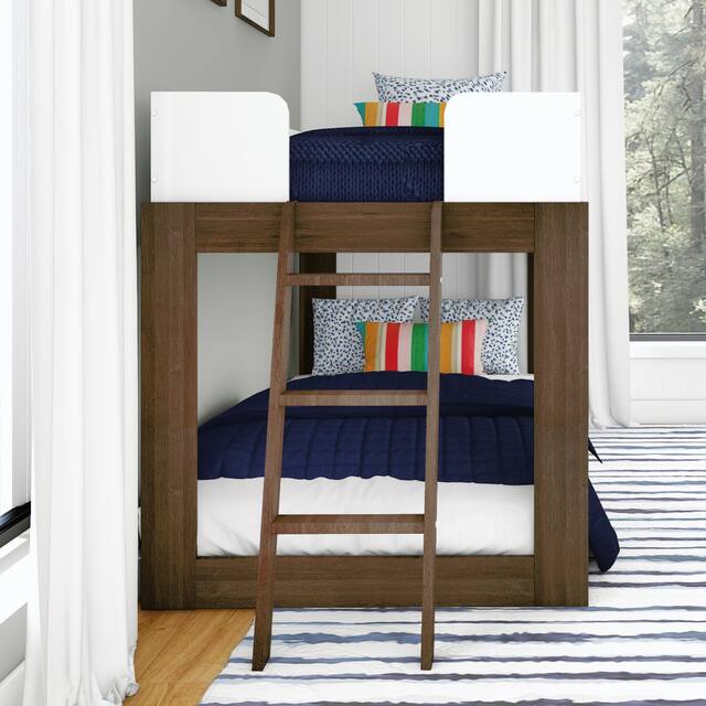 Max and Lily Mid-Century Modern Twin over Twin Low Bunk Bed
