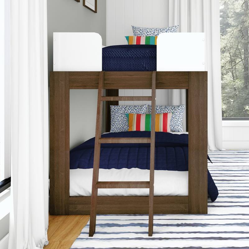 Max and Lily Mid-Century Modern Twin over Twin Low Bunk Bed