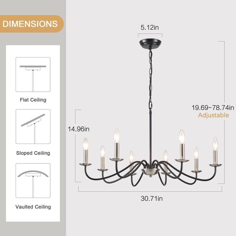 8-Light Farmhouse Candle Chandelier for Bedroom, Kitchen, Living Room and Foyer