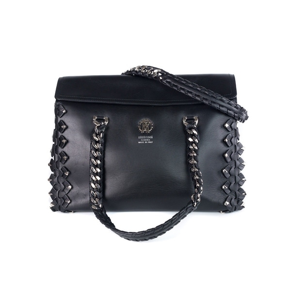 Shop Roberto Cavalli Womens Black Regina Medium Leather Satchel Tote Bag - M - Free Shipping ...