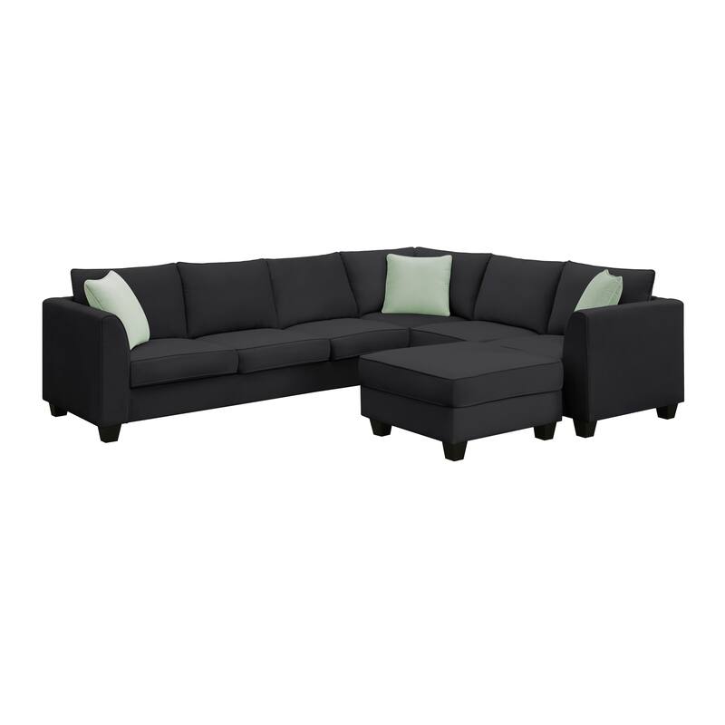 112" Fabric Modular Sectional Sofa with Ottoman & 3 Pillows (7-Piece Set)