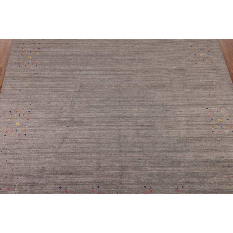 Earth Tone Striped Gabbeh Indian Area Rug Silk Carpet - 8'3" X 9'9"