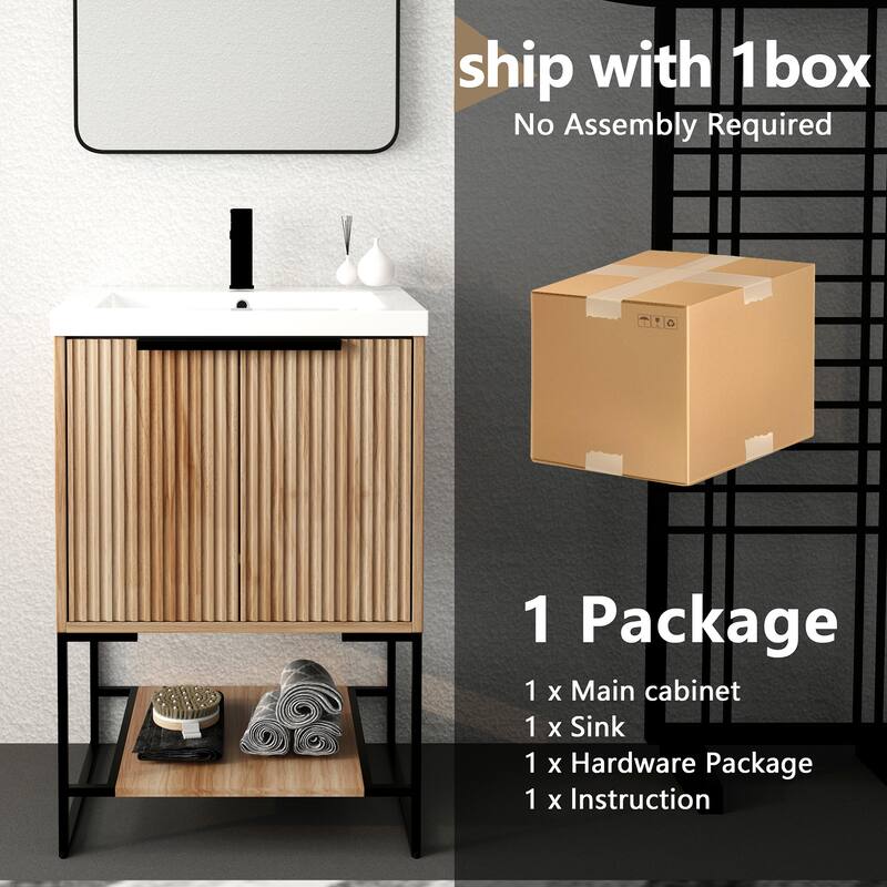 24 inch Plywood Freestanding Bathroom Vanity Set in Maple with Integrated Resin Sink