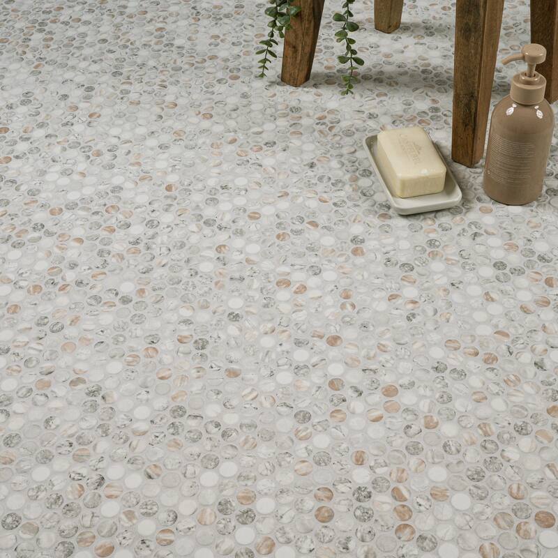 Ackland AKM-G-12X12PR-CA 12" x 12" Glass Penny Floor and Wall Mosaic - Blush Veil