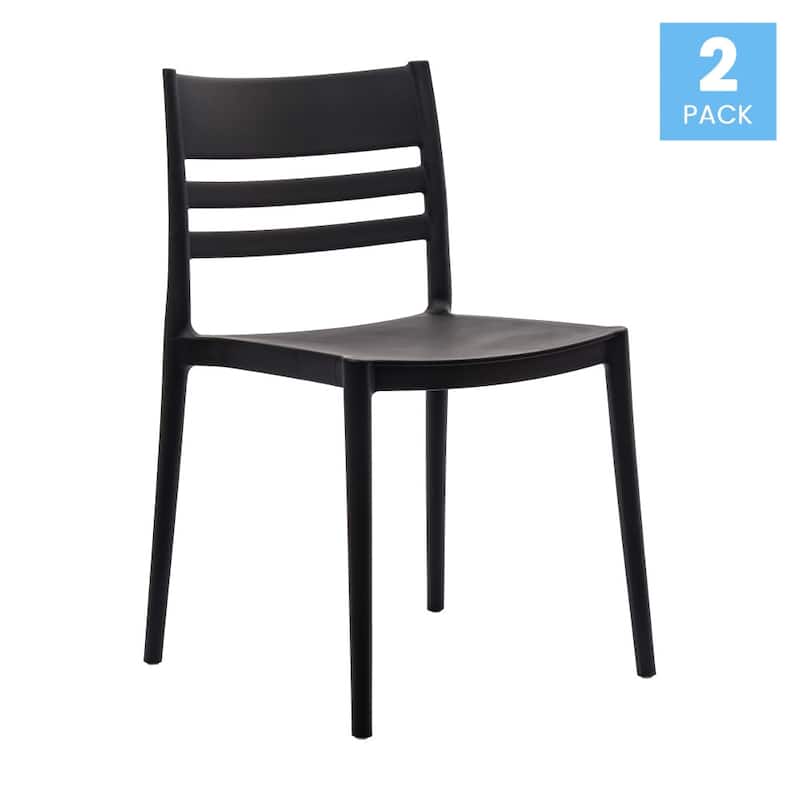 Commercial All-Weather Resin Stack Chair with Slatted Backrest-Set of 2 - 19.75"W x 20.75"D x 31.75"H