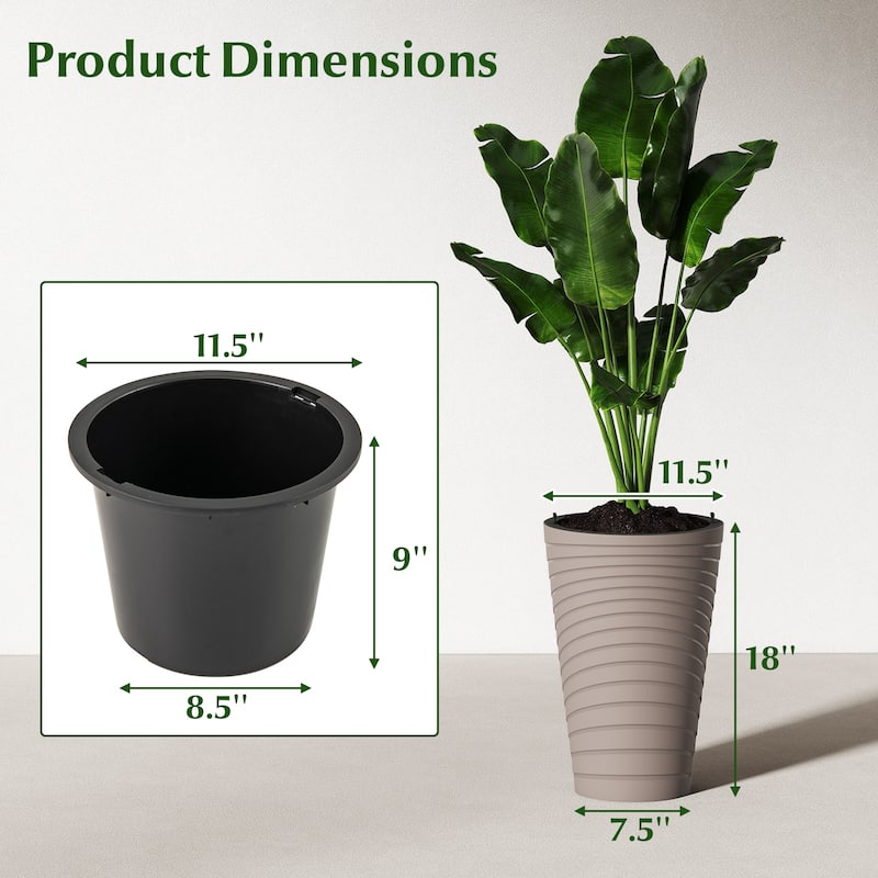2-Piece Round Outdoor Planter Set with Spacious Inner Pot and Multiple Drainage Holes for Plants - 29.5 cm x 45 cm (Dia x H)