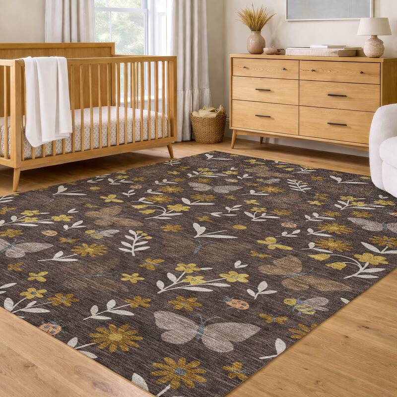 Machine Washable Indoor/ Outdoor Whimsy Butterfly Chantille Rug