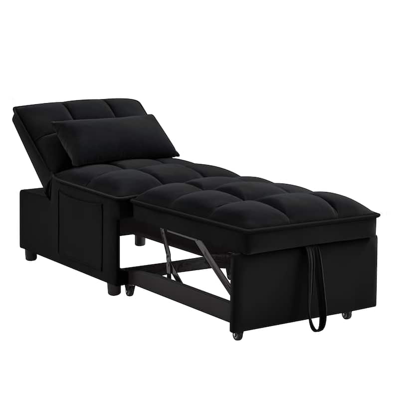 Anmytek 4-in-1 Convertible Single Sofa Bed - Tufted Pull-out Chaise Lounge with Adjustable Backrest, Pillows & Storage Pockets