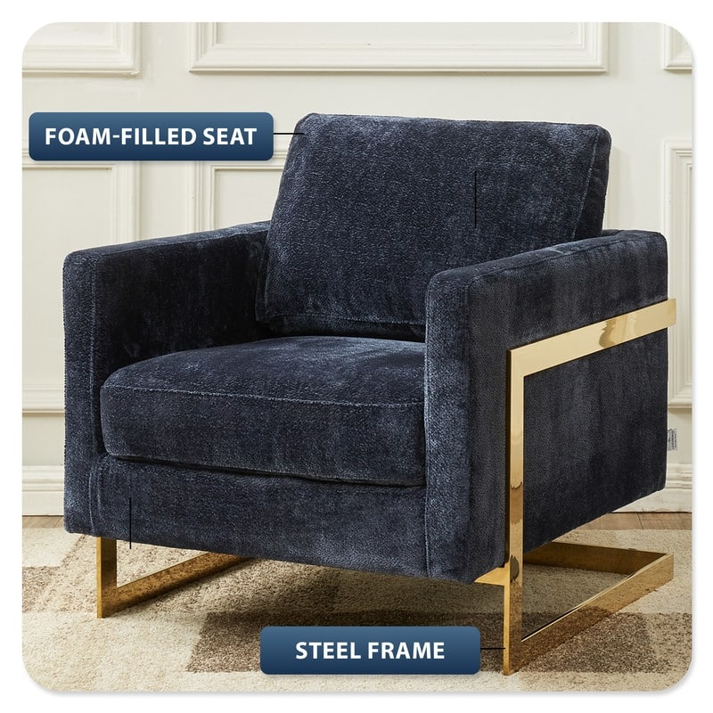 Lincoln Sofa Upholstered Boucle Accent Single Seater Arm Chair with Gold Stainless Steel Frame for Bedroom Living Room
