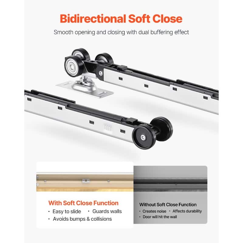 Brown-Silver Wood and Steel Soft-Close Pocket Door Frame Kit Adjustable