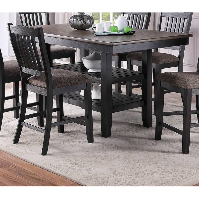 1pc Cunter Height Dining Table Dark Coffee Finish Kitchen Breakfast Dining Room Furniture Table w 2x Storage Shelve Rubb