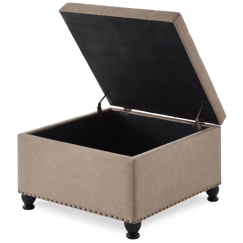 30"L Square Storage Ottoman Bench, Upholstered Tufted Button Storage Bench With Nails Trim
