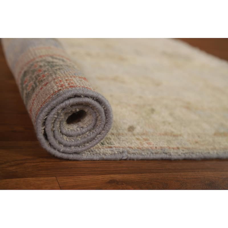 Geometric Oushak Turkish Area Accent Rug Hand-Knotted Wool Carpet - 3'1" x 3'11"